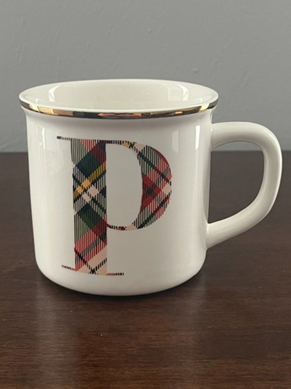 Pottery Barn Monogram Initial Mug "P" Plaid